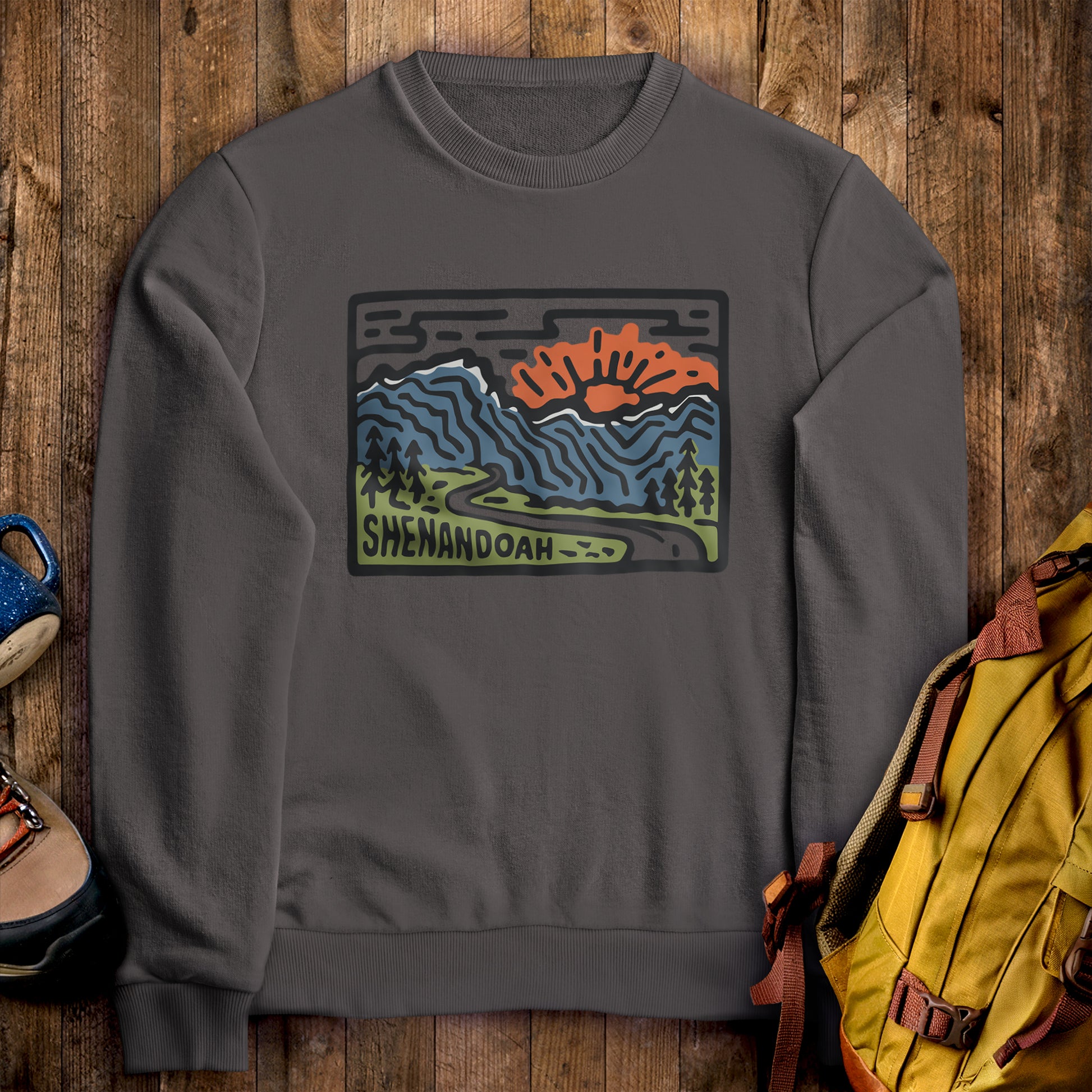 Shenandoah National Park Crewneck Sweatshirt Charcoal Adventure and Outdoors Themed Sweatshirt