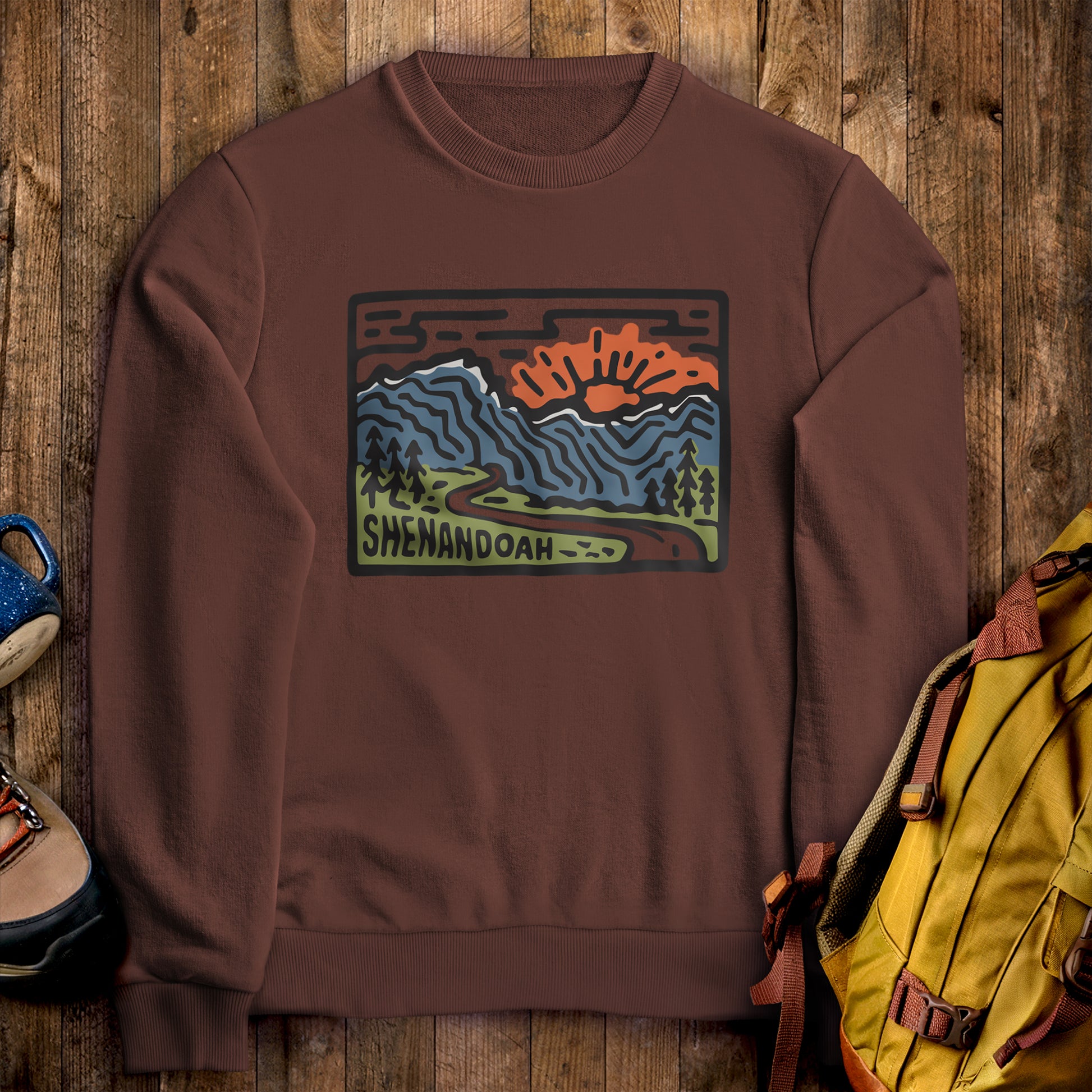 Shenandoah National Park Crewneck Sweatshirt Cocoa Adventure and Outdoors Themed Sweatshirt