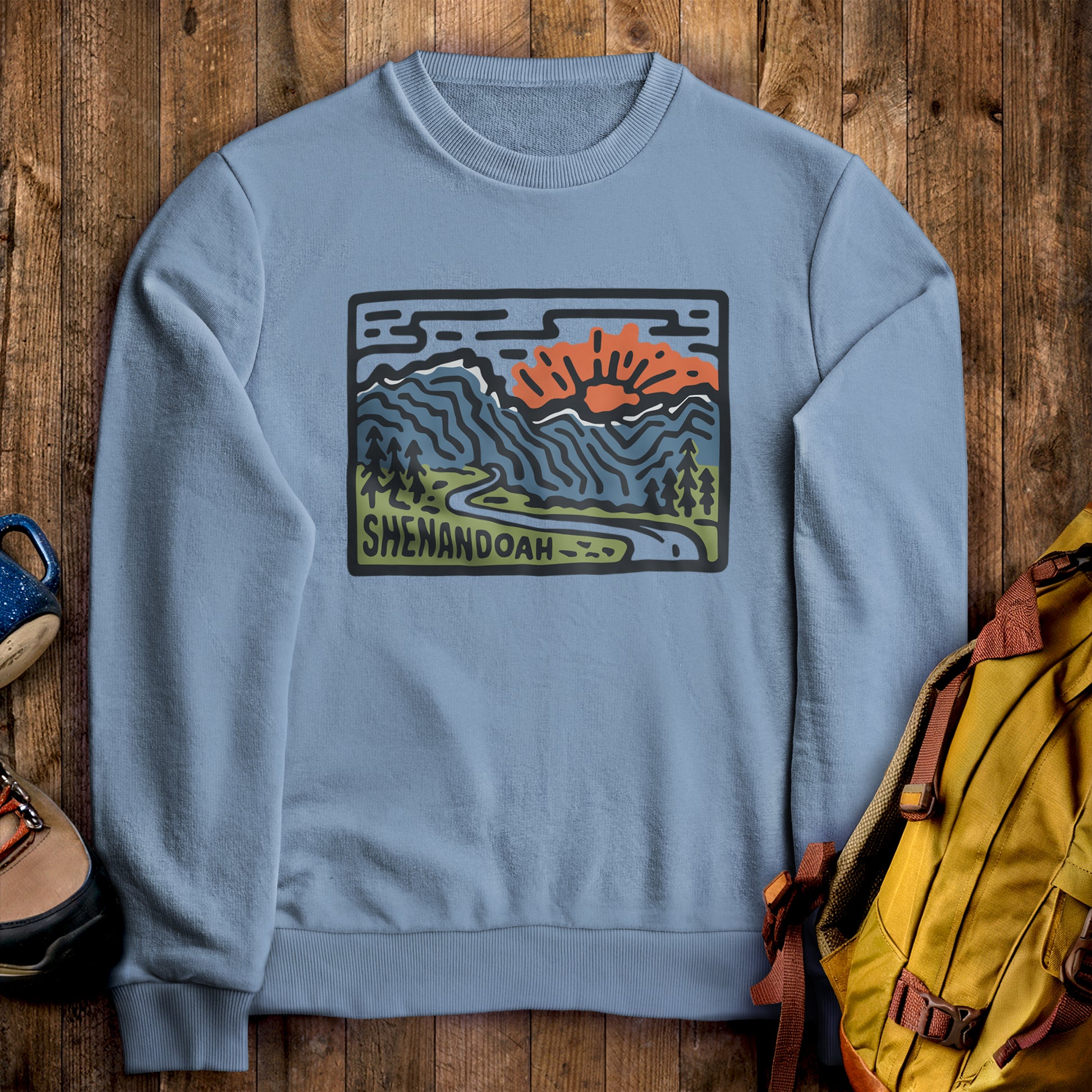 Shenandoah National Park Crewneck Sweatshirt Stone Blue Adventure and Outdoors Themed Sweatshirt
