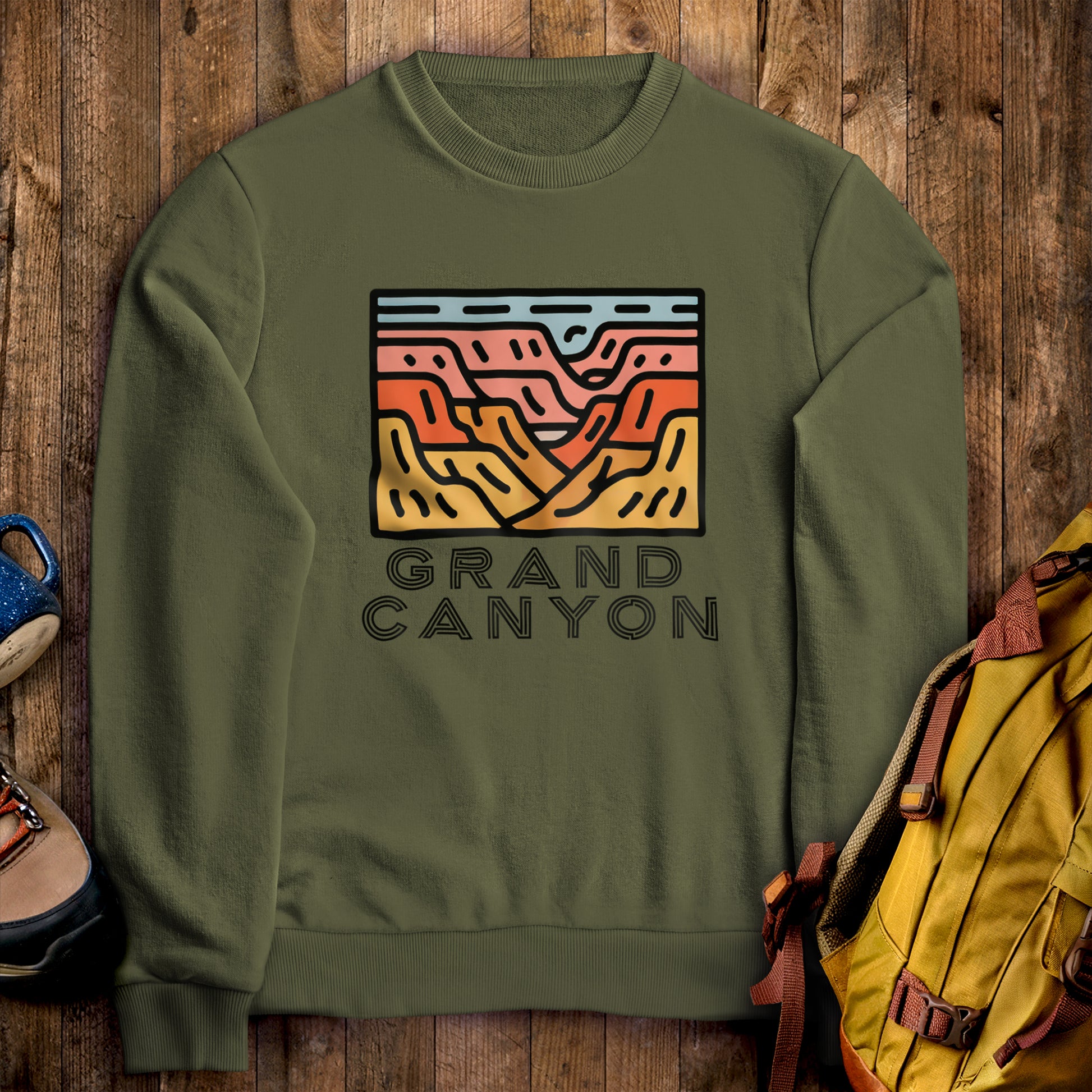 Grand Canyon National Park Crewneck Sweatshirt Military Green Adventure and Outdoors Themed Sweatshirt