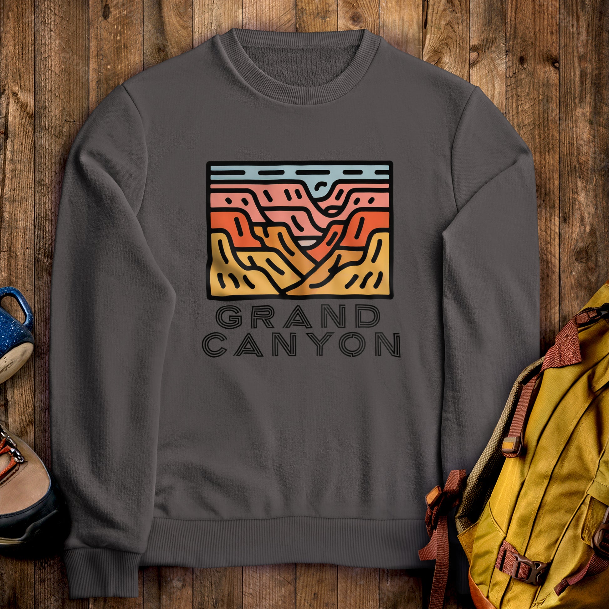 Grand Canyon National Park Crewneck Sweatshirt Charcoal Adventure and Outdoors Themed Sweatshirt