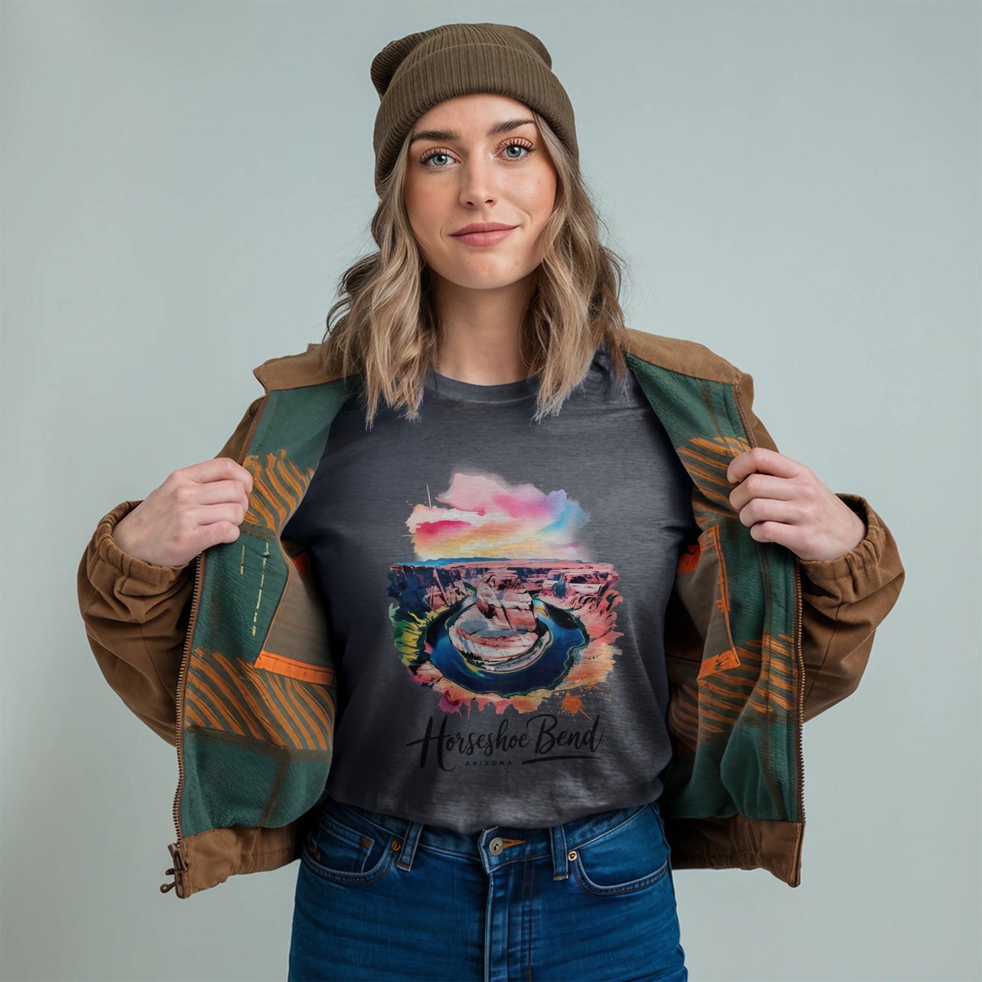Horseshoe Bend Watercolor T-Shirt Adventure and Outdoors Themed T-Shirt