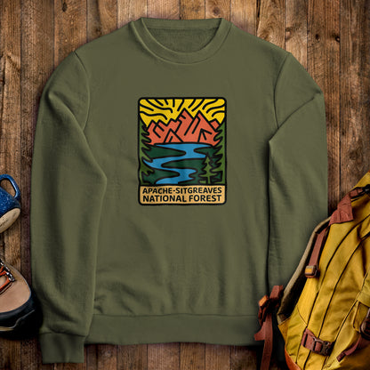 Apache-Sitgreaves National Forest Crewneck Sweatshirt Military Green Adventure and Outdoors Themed Sweatshirt