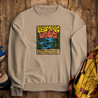 Apache-Sitgreaves National Forest Crewneck Sweatshirt Sand Adventure and Outdoors Themed Sweatshirt