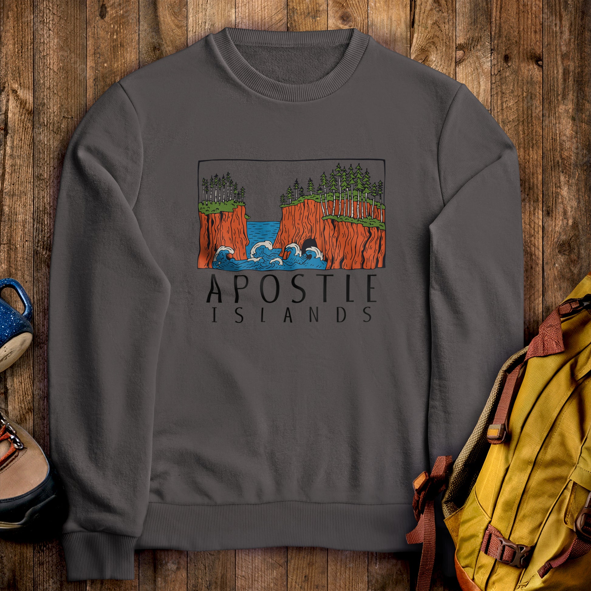 Apostle Islands National Lakeshore Crewneck Sweatshirt Charcoal Adventure and Outdoors Themed Sweatshirt