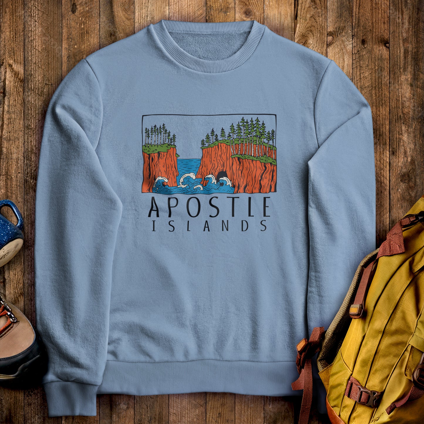 Apostle Islands National Lakeshore Crewneck Sweatshirt Stone Blue Adventure and Outdoors Themed Sweatshirt