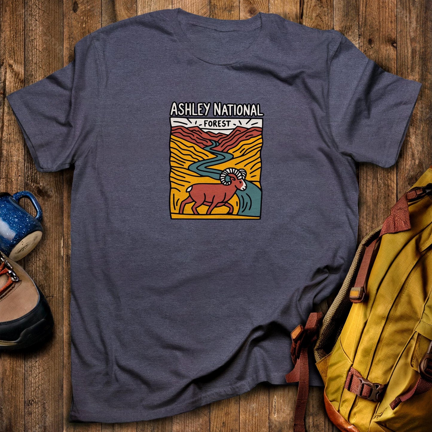 Ashley National Forest T-Shirt Heather Navy Adventure and Outdoors Themed T-Shirt