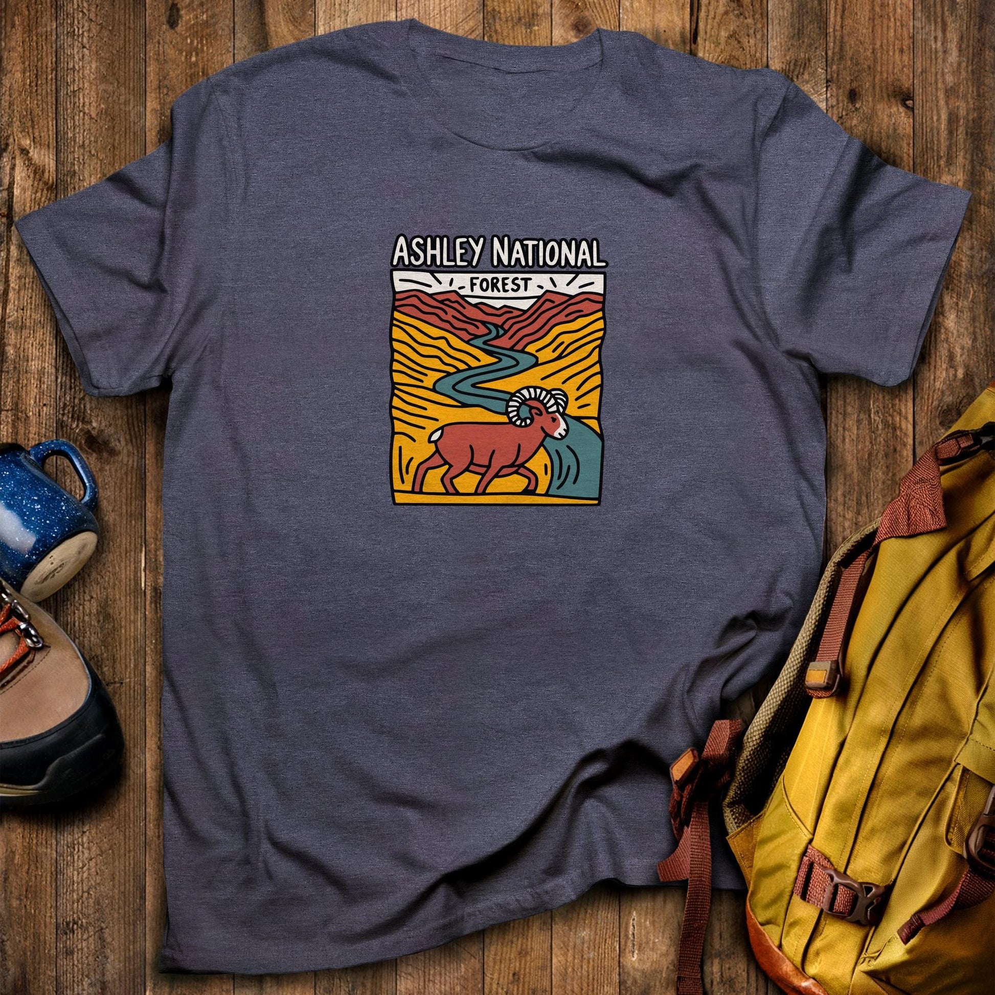 Ashley National Forest T-Shirt Heather Navy Adventure and Outdoors Themed T-Shirt