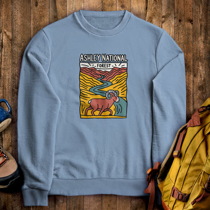 Ashley National Forest Crewneck Sweatshirt Stone Blue Adventure and Outdoors Themed Sweatshirt