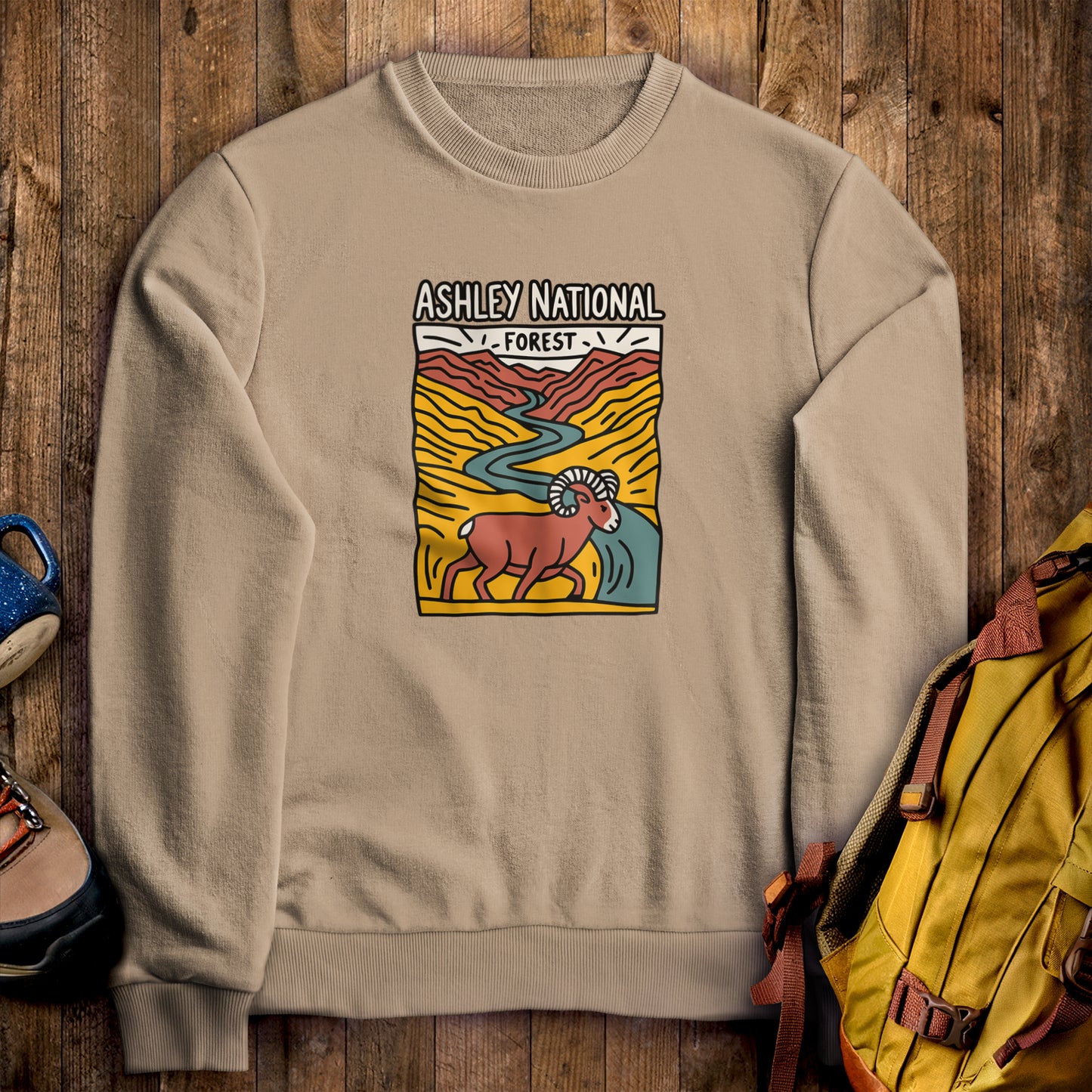 Ashley National Forest Crewneck Sweatshirt Sand Adventure and Outdoors Themed Sweatshirt