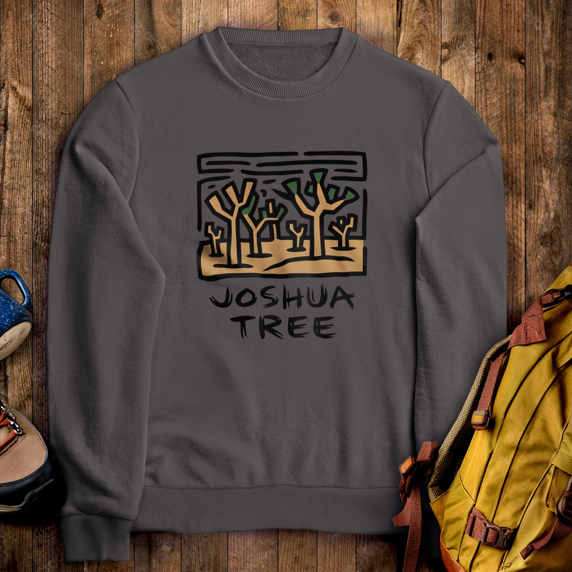 Joshua Tree National Park Crewneck Sweatshirt Charcoal Adventure and Outdoors Themed Sweatshirt