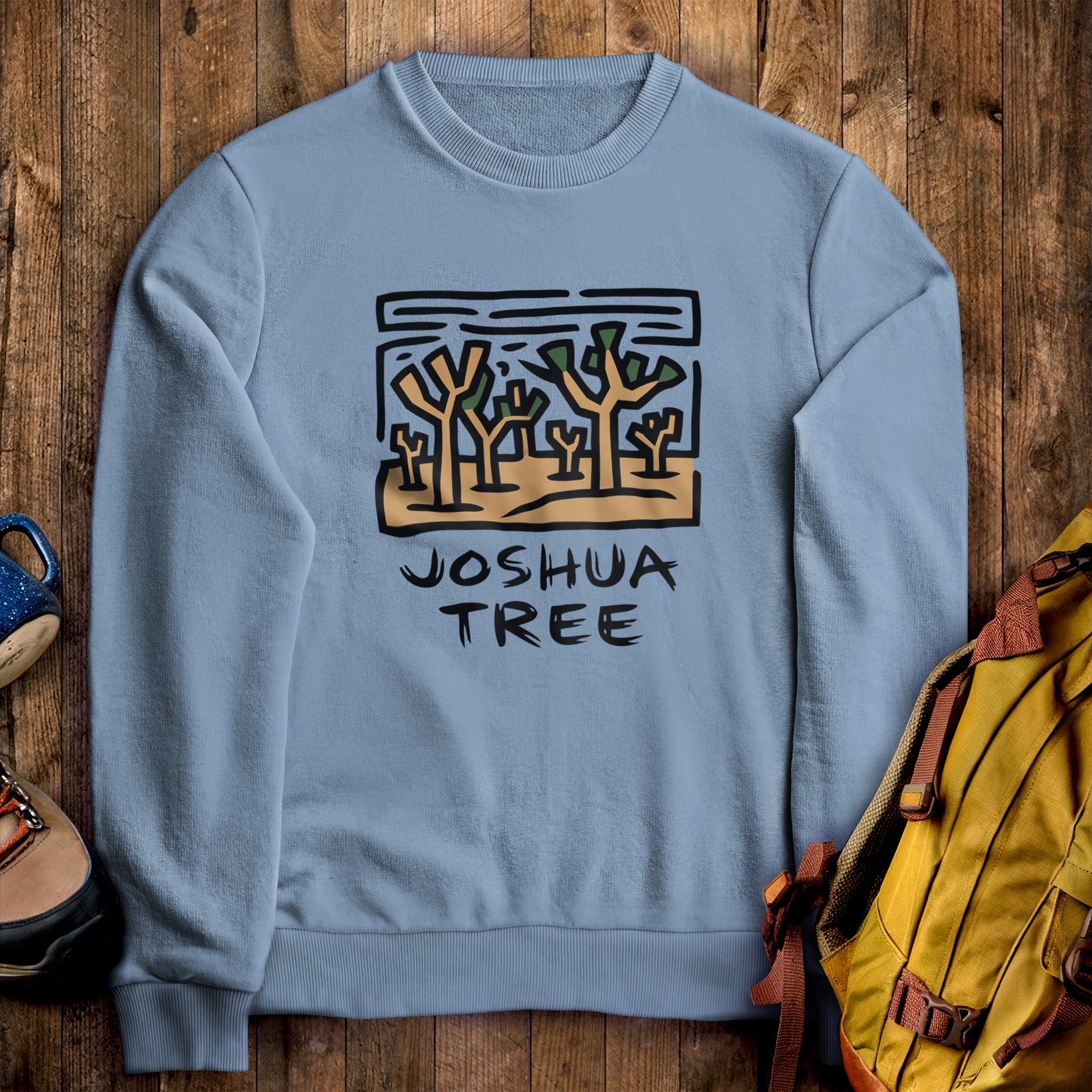 Joshua Tree National Park Crewneck Sweatshirt Stone Blue Adventure and Outdoors Themed Sweatshirt