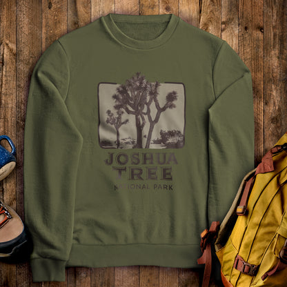 Joshua Tree National Park Vintage Crewneck Sweatshirt Military Green Adventure and Outdoors Themed Sweatshirt