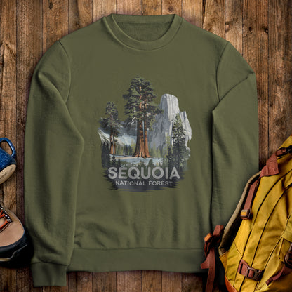 Sequoia National Forest Crewneck Sweatshirt Military Green Adventure and Outdoors Themed Sweatshirt