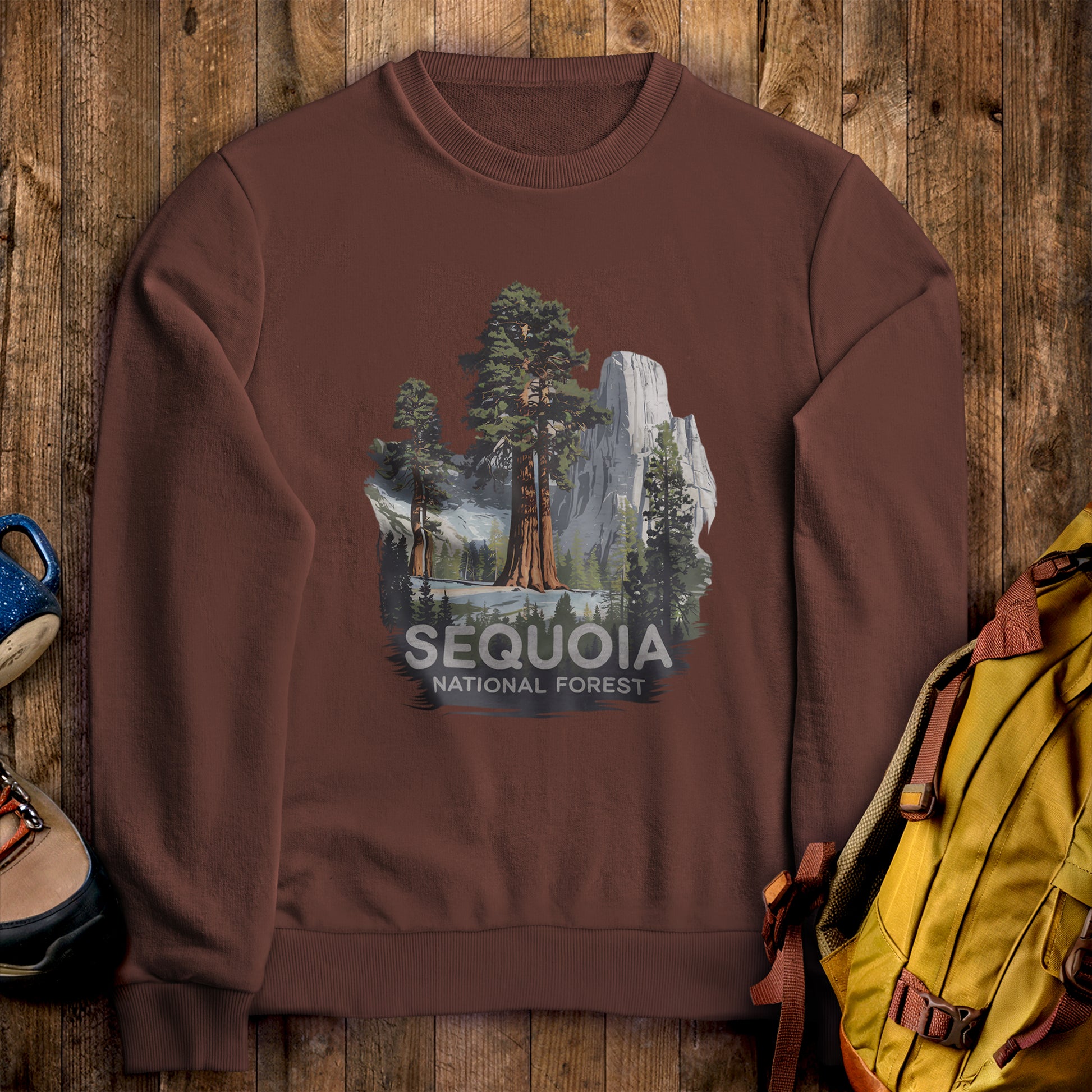 Sequoia National Forest Crewneck Sweatshirt Cocoa Adventure and Outdoors Themed Sweatshirt