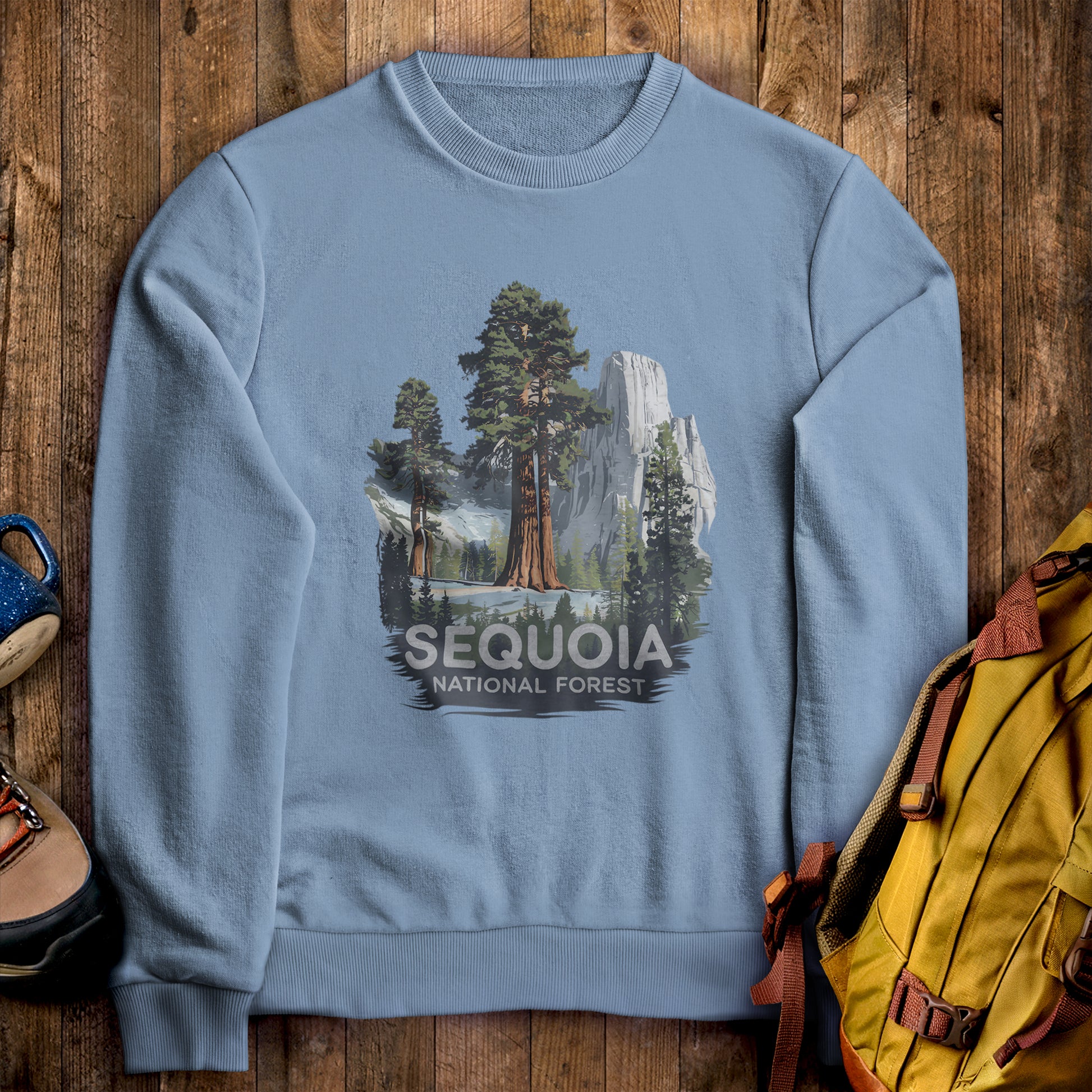 Sequoia National Forest Crewneck Sweatshirt Stone Blue Adventure and Outdoors Themed Sweatshirt