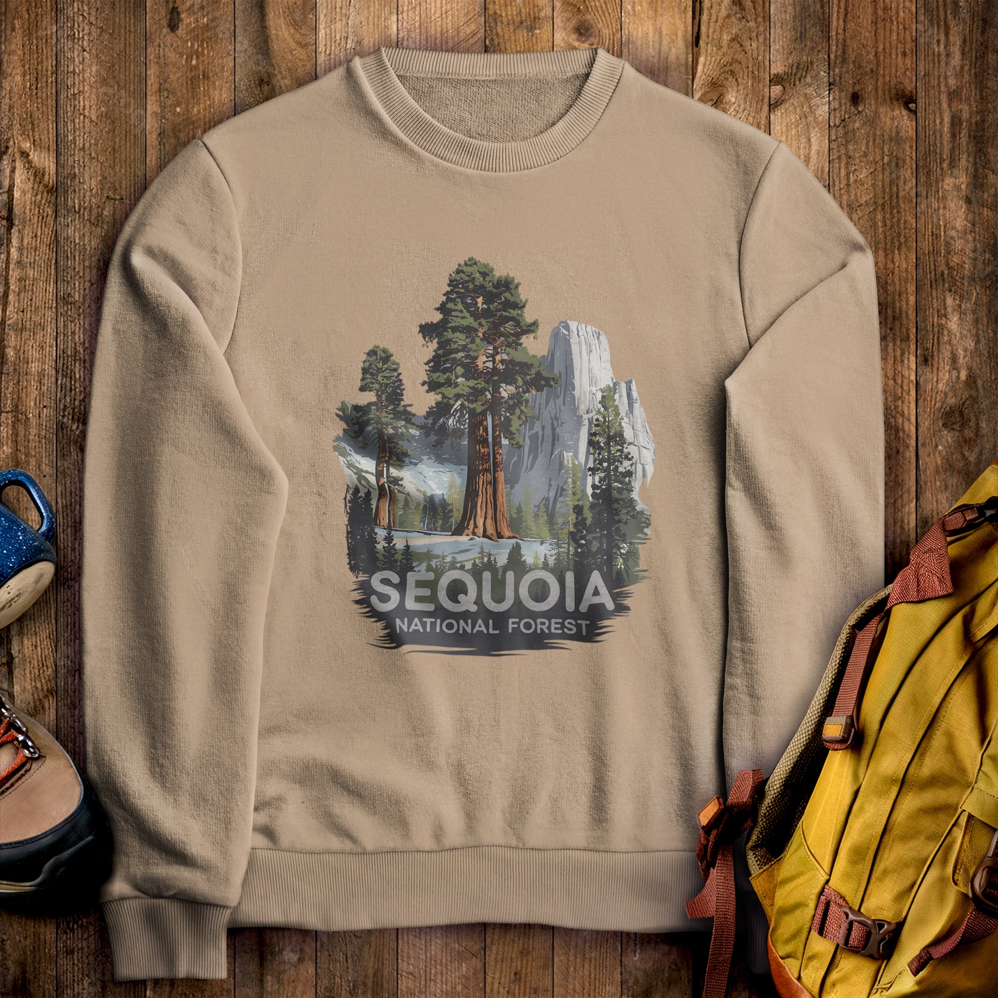 Sequoia National Forest Crewneck Sweatshirt Sand Adventure and Outdoors Themed Sweatshirt