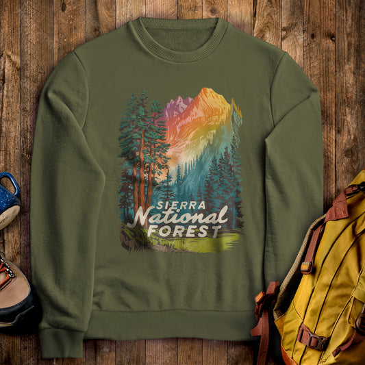 Sierra National Forest Crewneck Sweatshirt Military Green Adventure and Outdoors Themed Sweatshirt