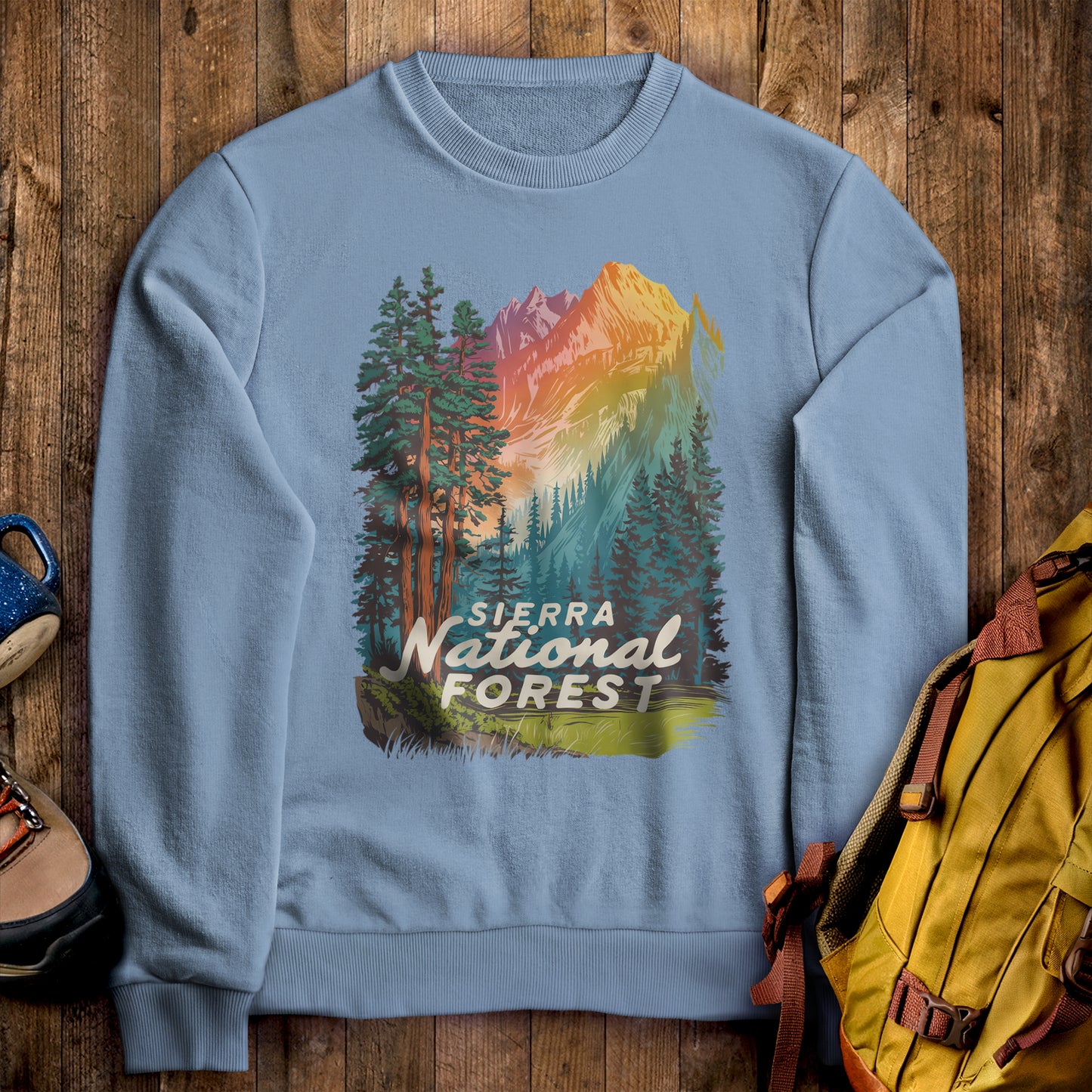 Sierra National Forest Crewneck Sweatshirt Stone Blue Adventure and Outdoors Themed Sweatshirt