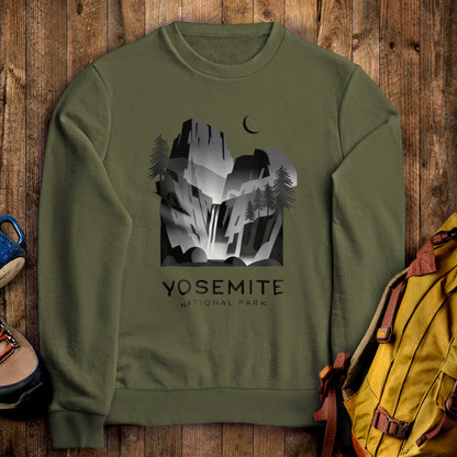 Yosemite National Park Noir Sweatshirt Military Green Adventure and Outdoors Themed Sweatshirt