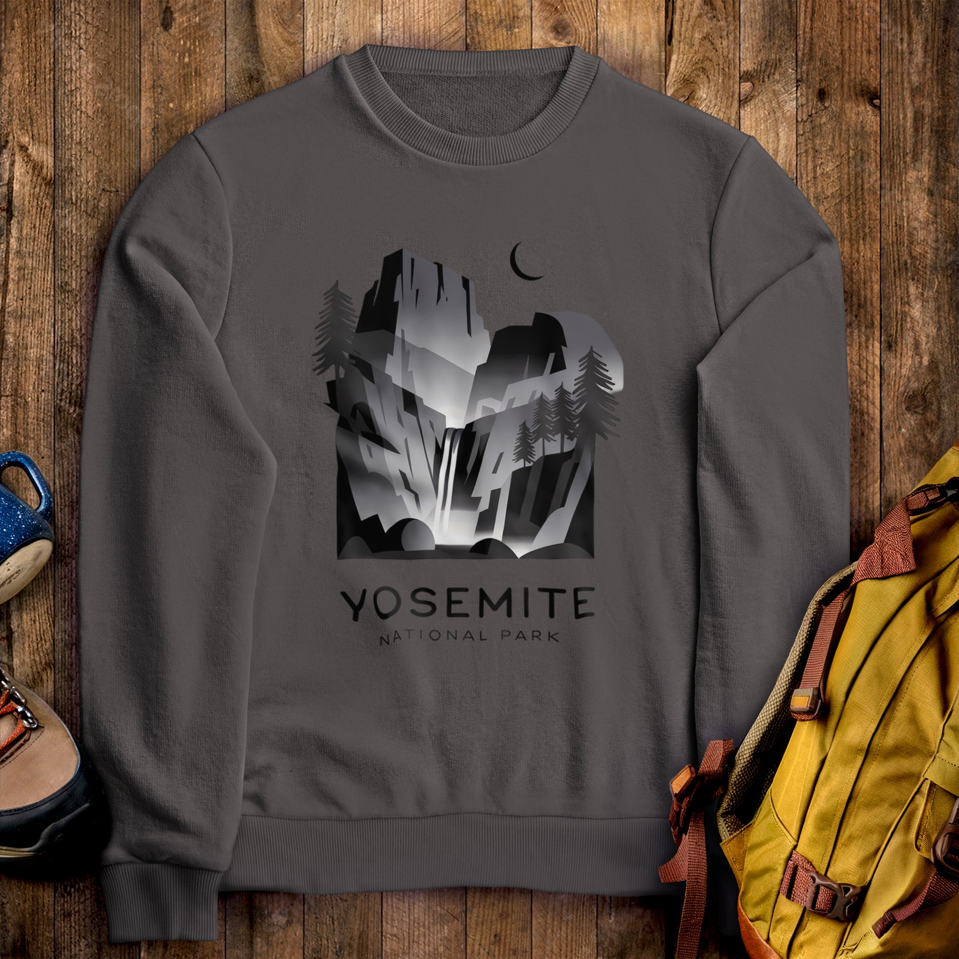 Yosemite National Park Noir Sweatshirt Charcoal Adventure and Outdoors Themed Sweatshirt