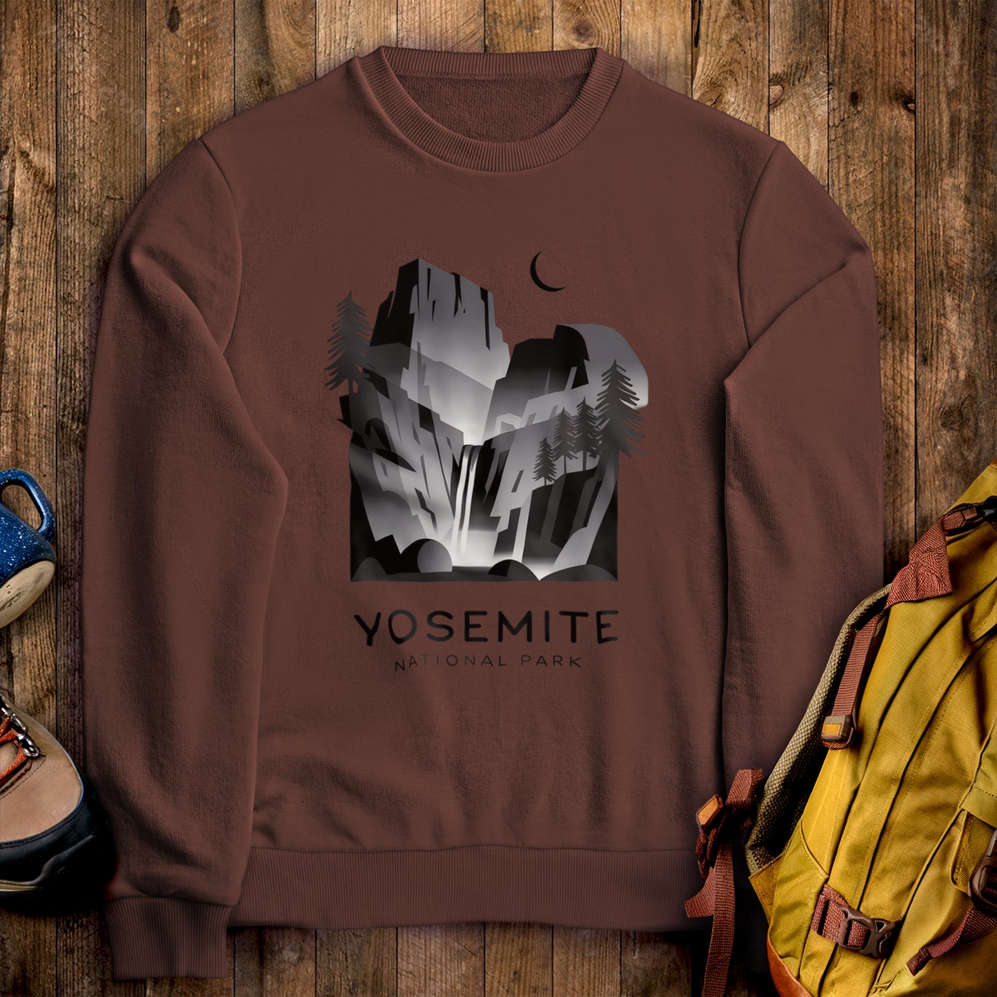 Yosemite National Park Noir Sweatshirt Cocoa Adventure and Outdoors Themed Sweatshirt