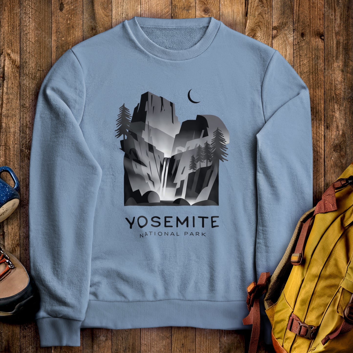 Yosemite National Park Noir Sweatshirt Stone Blue Adventure and Outdoors Themed Sweatshirt