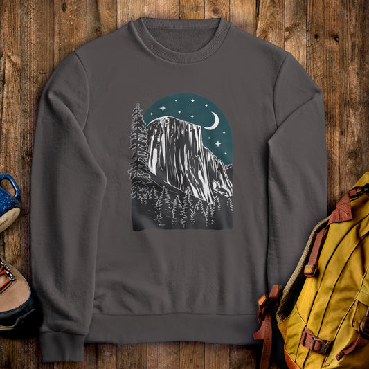Yosemite at Night Crewneck Sweatshirt Charcoal Adventure and Outdoors Themed Sweatshirt