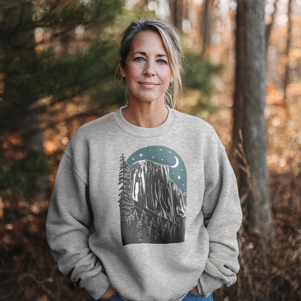 Yosemite at Night Crewneck Sweatshirt Adventure and Outdoors Themed Sweatshirt