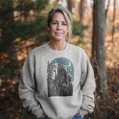 Yosemite at Night Crewneck Sweatshirt Adventure and Outdoors Themed Sweatshirt