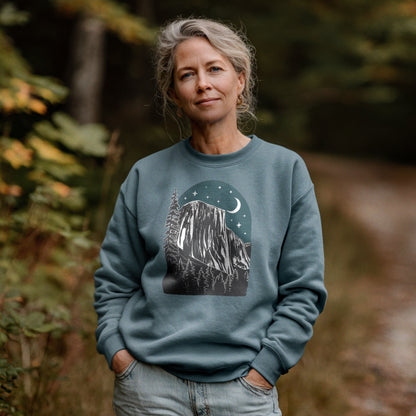 Yosemite at Night Crewneck Sweatshirt Adventure and Outdoors Themed Sweatshirt