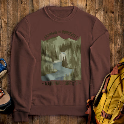 Arapaho and Roosevelt National Forests Crewneck Sweatshirt Cocoa Adventure and Outdoors Themed Sweatshirt