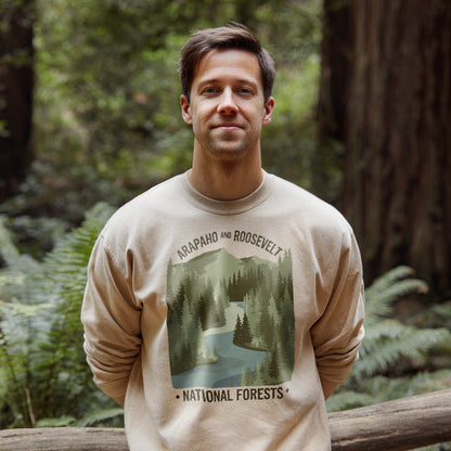 Arapaho and Roosevelt National Forests Crewneck Sweatshirt Adventure and Outdoors Themed Sweatshirt