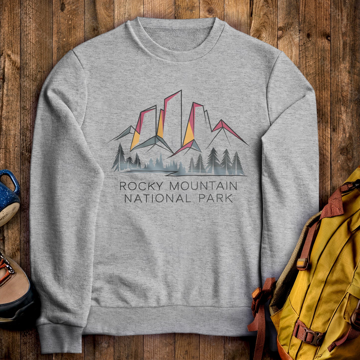 Rocky Mountain National Park Crewneck Sweatshirt Sport Grey Adventure and Outdoors Themed Sweatshirt