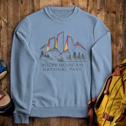 Rocky Mountain National Park Crewneck Sweatshirt Stone Blue Adventure and Outdoors Themed Sweatshirt