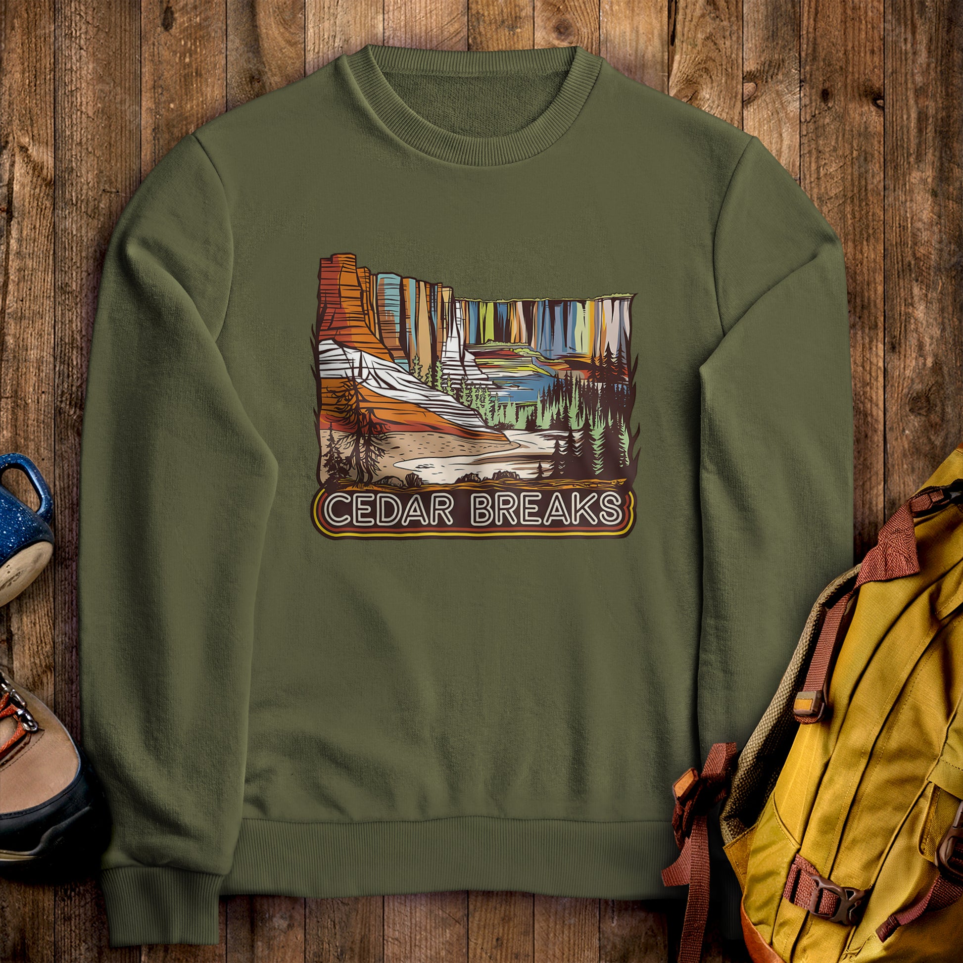 Cedar Breaks National Forest Sweatshirt Military Green Adventure and Outdoors Themed Sweatshirt