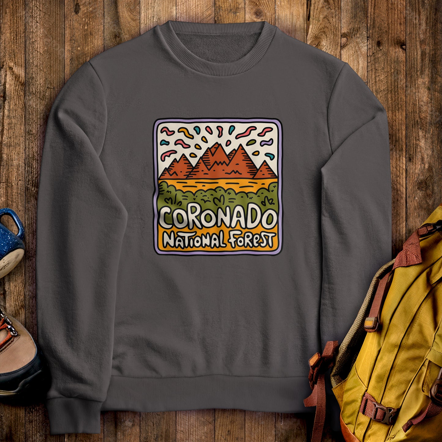 Coronado National Forest Crewneck Sweatshirt Charcoal Adventure and Outdoors Themed Sweatshirt
