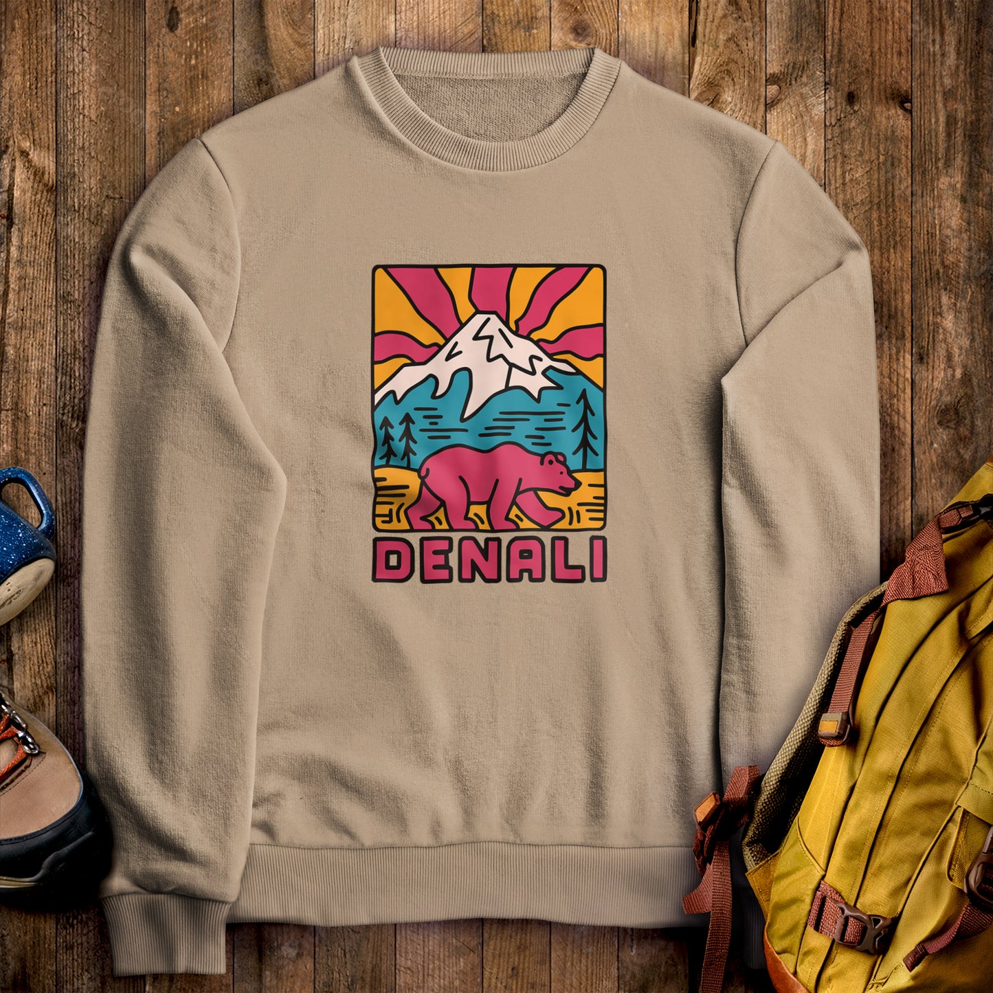 Denali National Park Crewneck Sweatshirt Sand Adventure and Outdoors Themed Sweatshirt