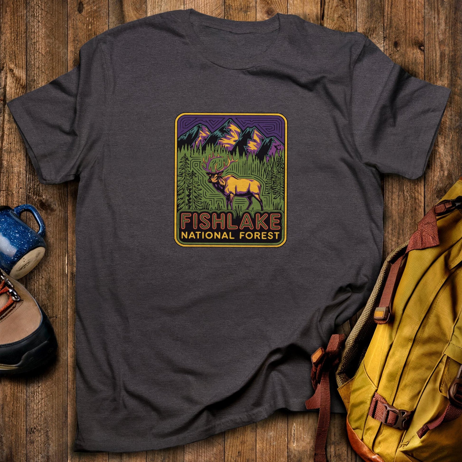 Fishlake National Forest Elk T-Shirt Dark Heather Adventure and Outdoors Themed T-Shirt