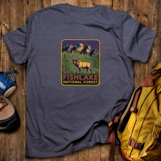 Fishlake National Forest Elk T-Shirt Heather Navy Adventure and Outdoors Themed T-Shirt