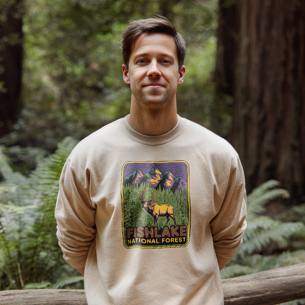 Fishlake National Forest Elk Crewneck Sweatshirt Adventure and Outdoors Themed Sweatshirt