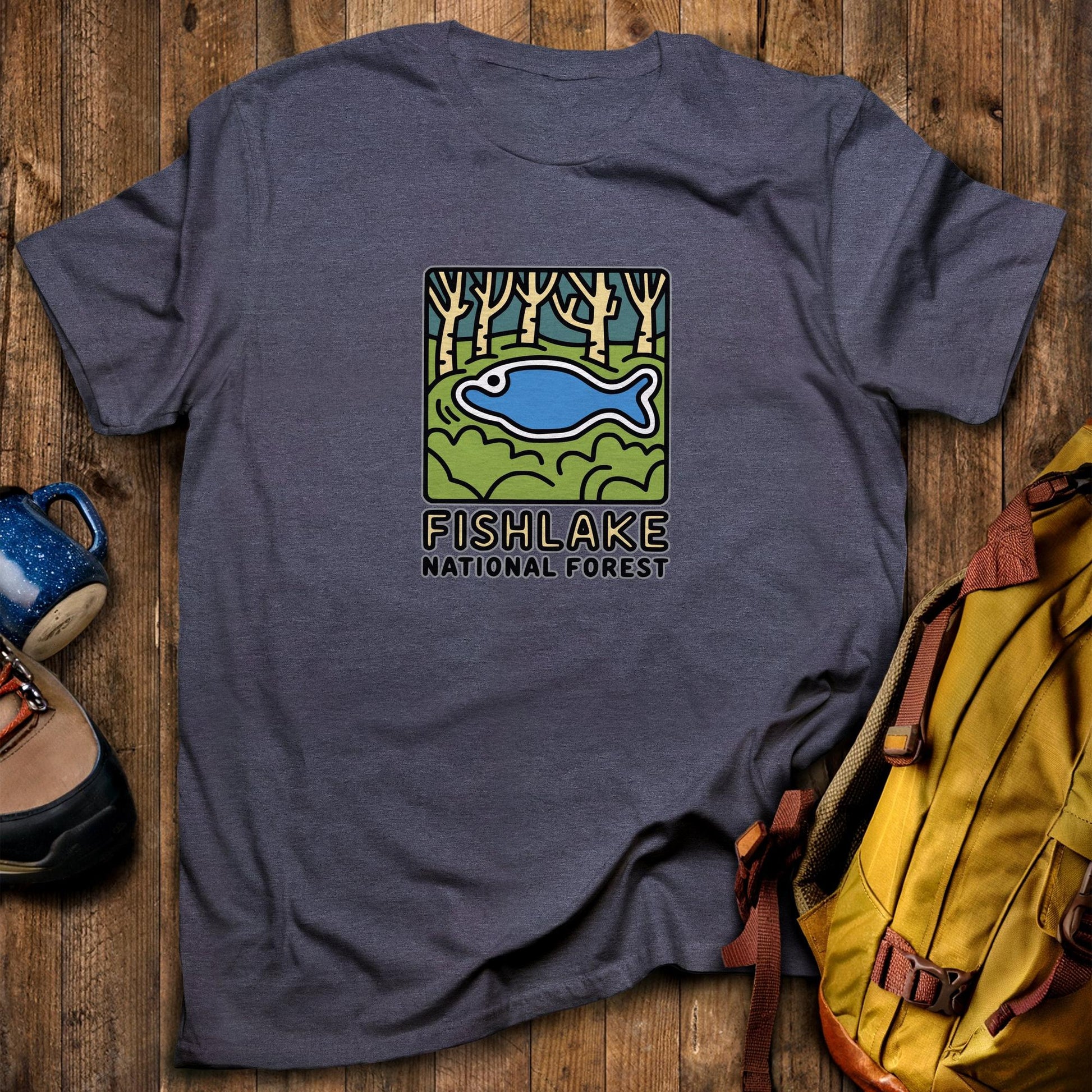 Fishlake National Forest T-Shirt Heather Navy Adventure and Outdoors Themed T-Shirt