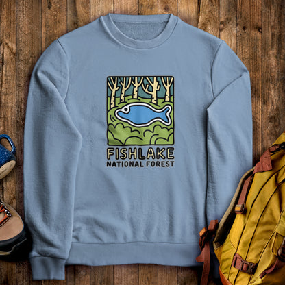 Fishlake National Forest Crewneck Sweatshirt Stone Blue Adventure and Outdoors Themed Sweatshirt