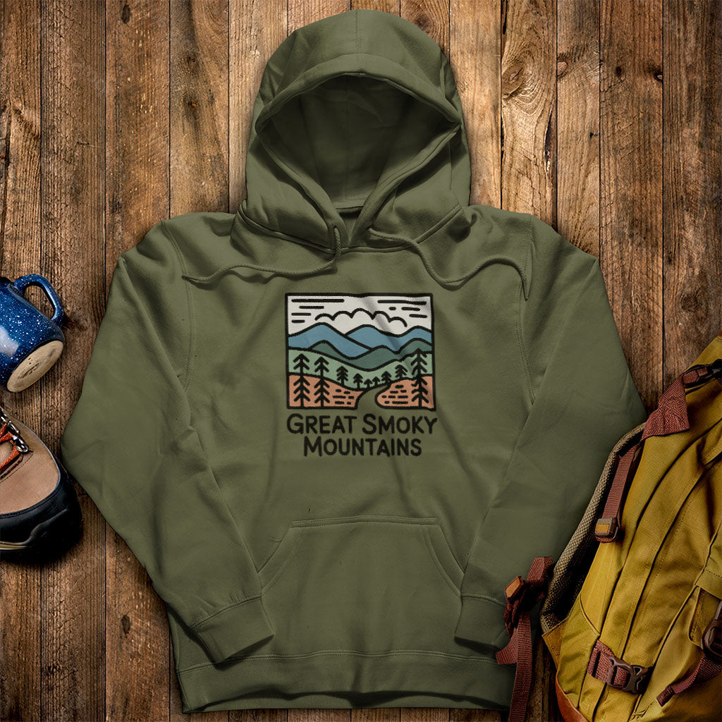 Great Smoky Mountains National Park Hoodie Military Green Adventure and Outdoors Themed Hoodie
