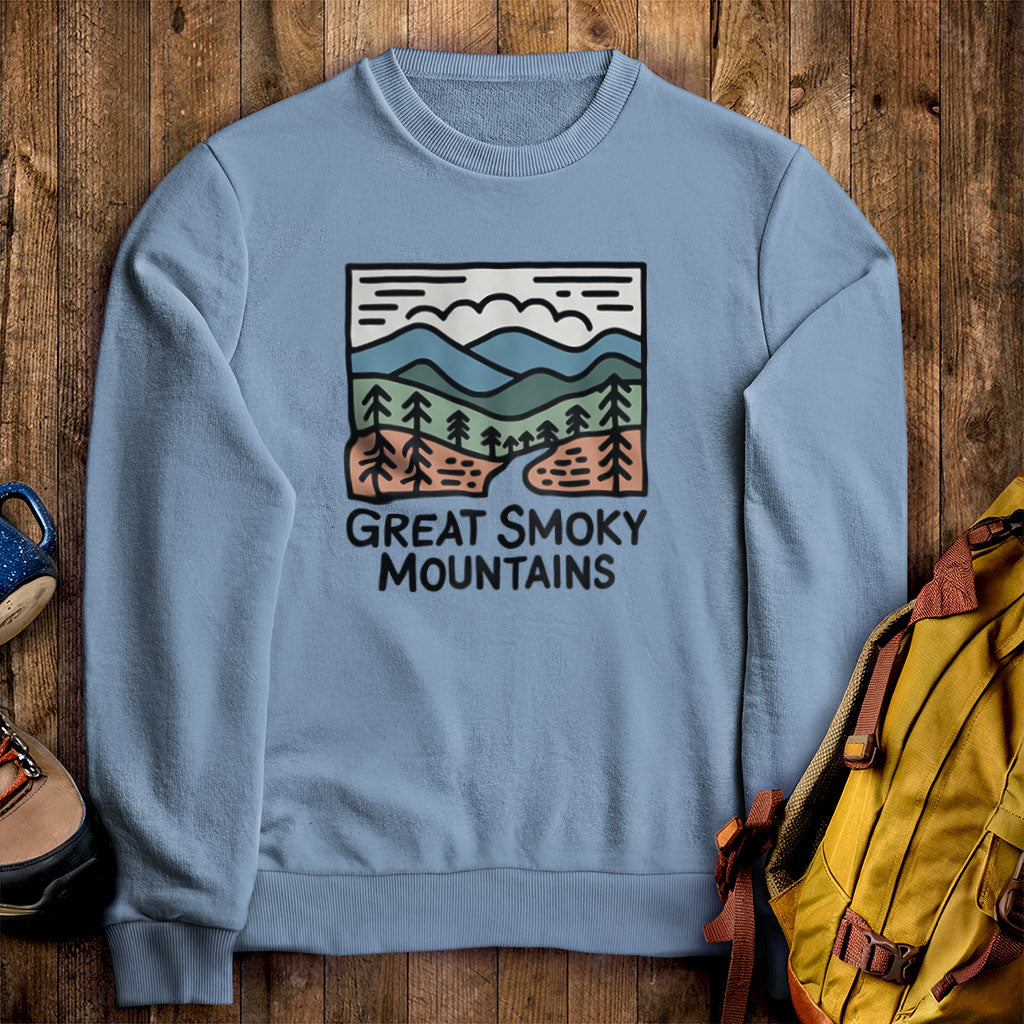 Great Smoky Mountains National Park Crewneck Sweatshirt Stone Blue Adventure and Outdoors Themed Sweatshirt