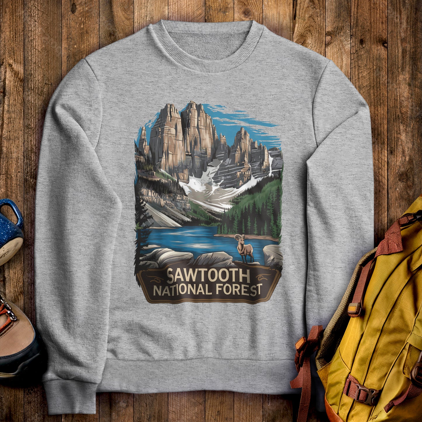 Sawtooth National Forest Crewneck Sweatshirt Sport Grey Adventure and Outdoors Themed Sweatshirt