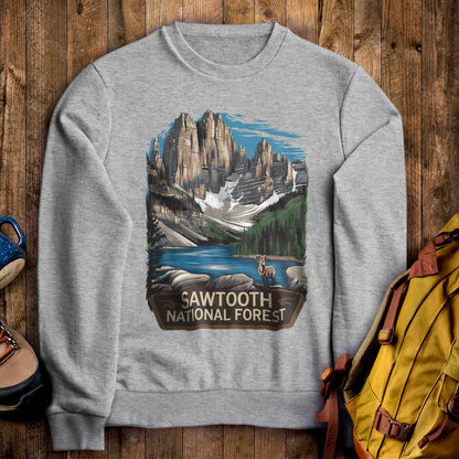 Sawtooth National Forest Crewneck Sweatshirt Sport Grey Adventure and Outdoors Themed Sweatshirt