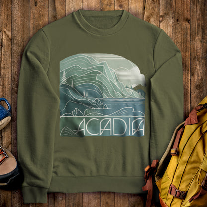 Acadia National Park Crewneck Sweatshirt Military Green Adventure and Outdoors Themed Sweatshirt