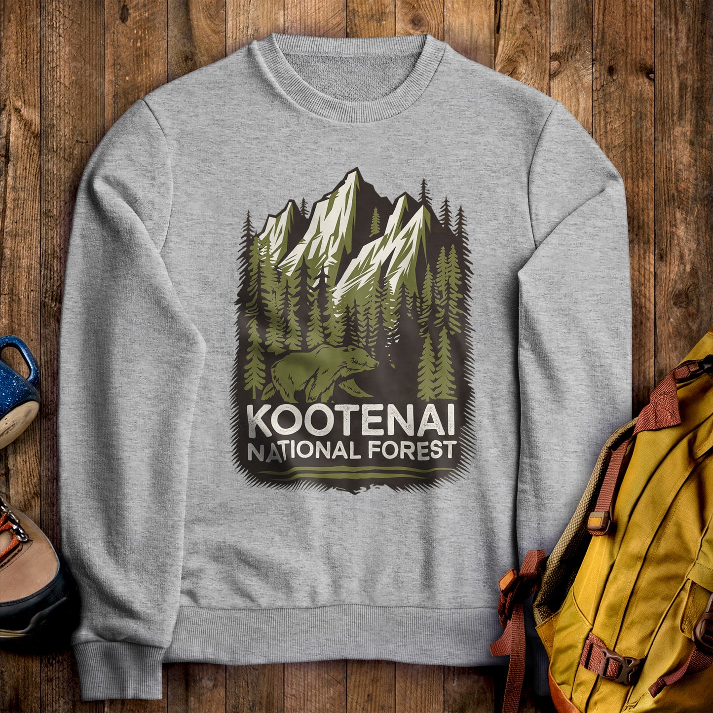 Kootenai National Forest Crewneck Sweatshirt Sport Grey Adventure and Outdoors Themed Sweatshirt