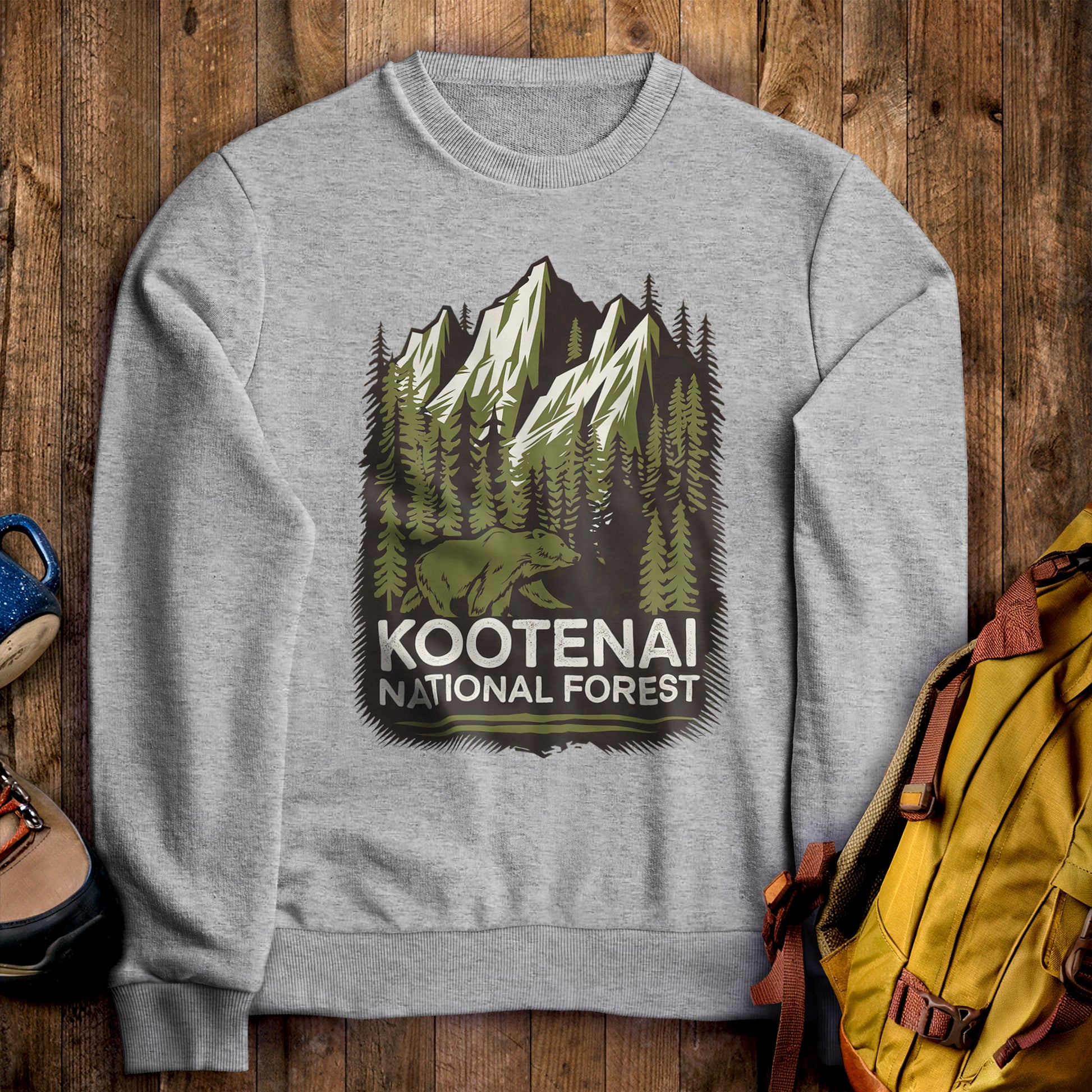 Kootenai National Forest Crewneck Sweatshirt Sport Grey Adventure and Outdoors Themed Sweatshirt